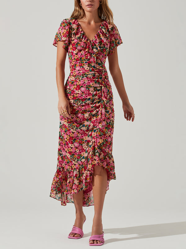 ASTR Floral Ruched Dress - Dresses