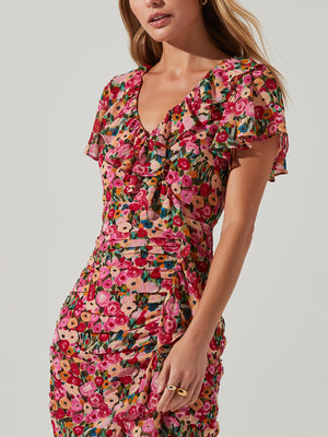 ASTR Floral Ruched Dress - Dresses