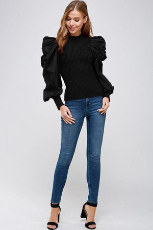 La' Ros Ribbed Bubble Sleeve Top - PinkOrchidFashion