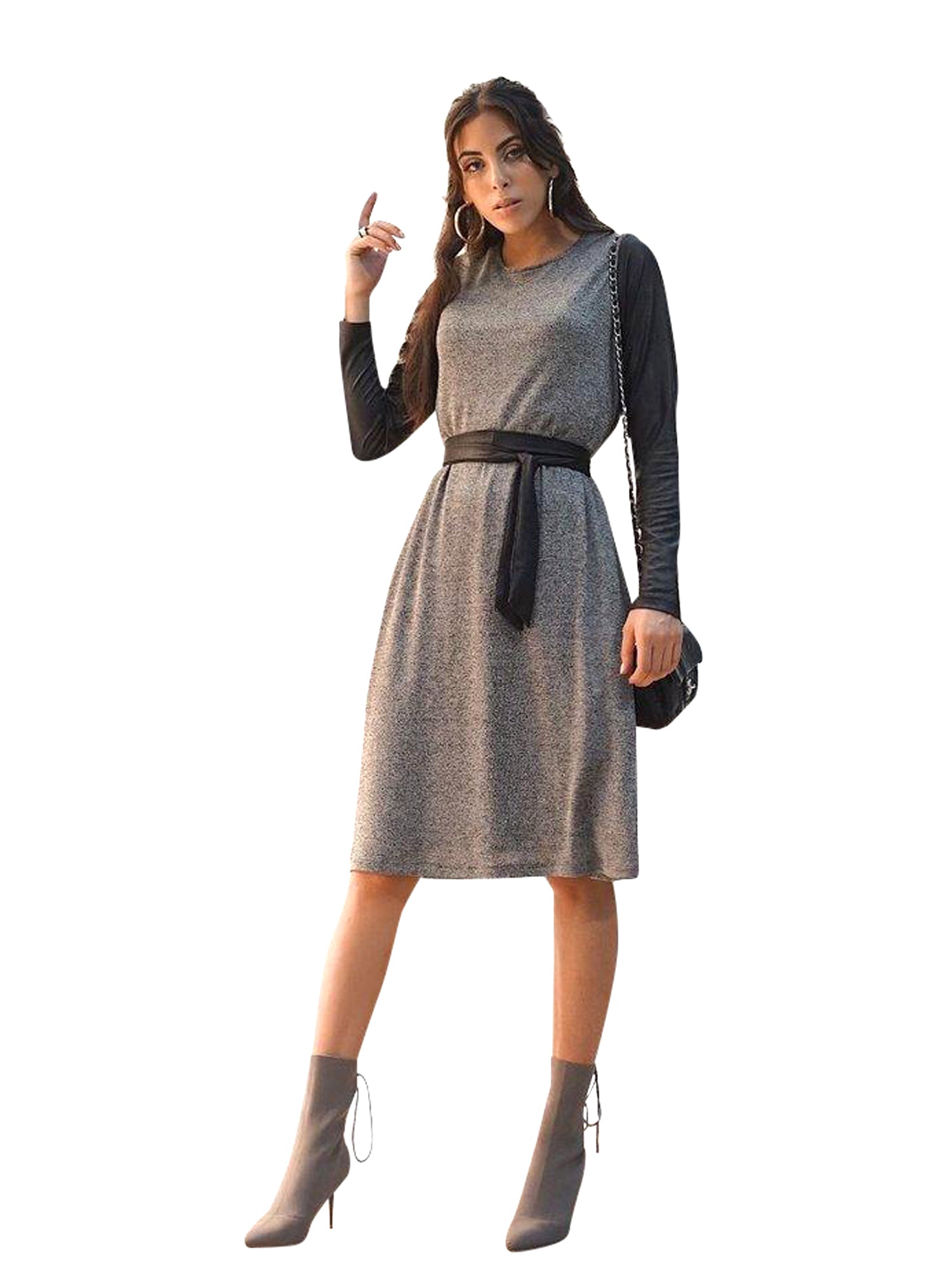 Daniella Faye Gold Leather Sleeve Dress - Dresses