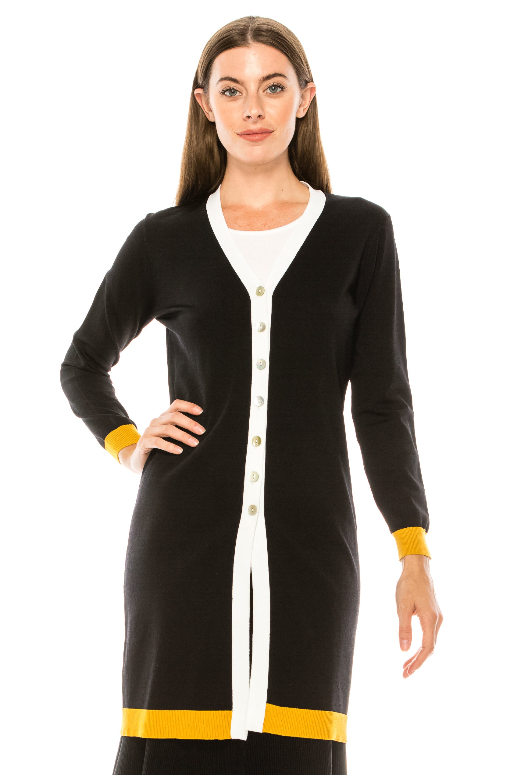 The Lynk Contrast Cuff Long Cardigan - Tops