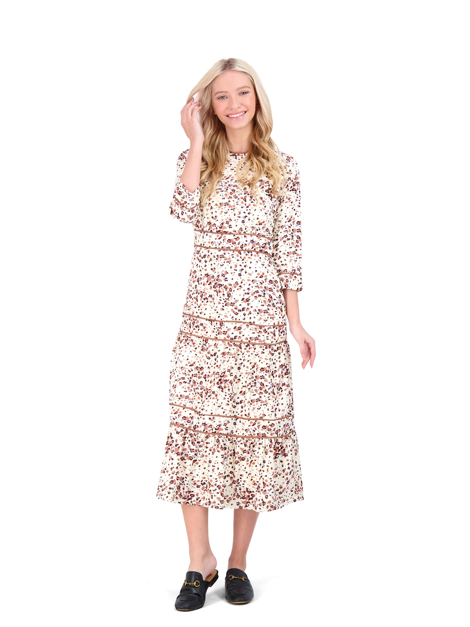 Ginger Piping Floral Print Midi Dress - Dresses