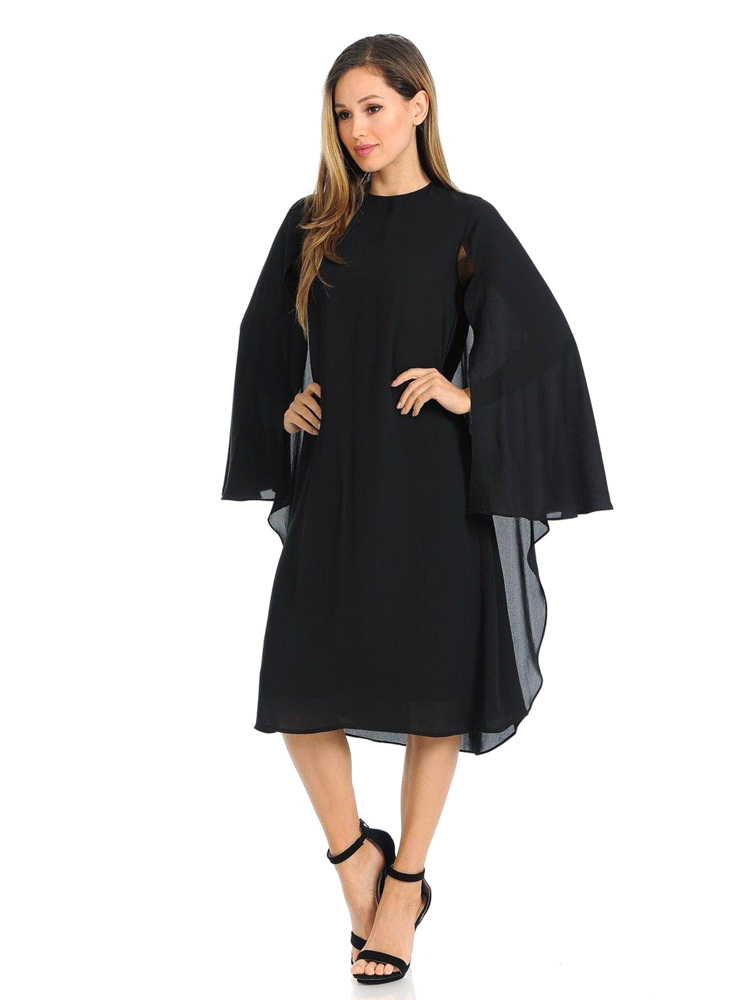 Edera Caped Black Chiffon Dress vendor-unknown