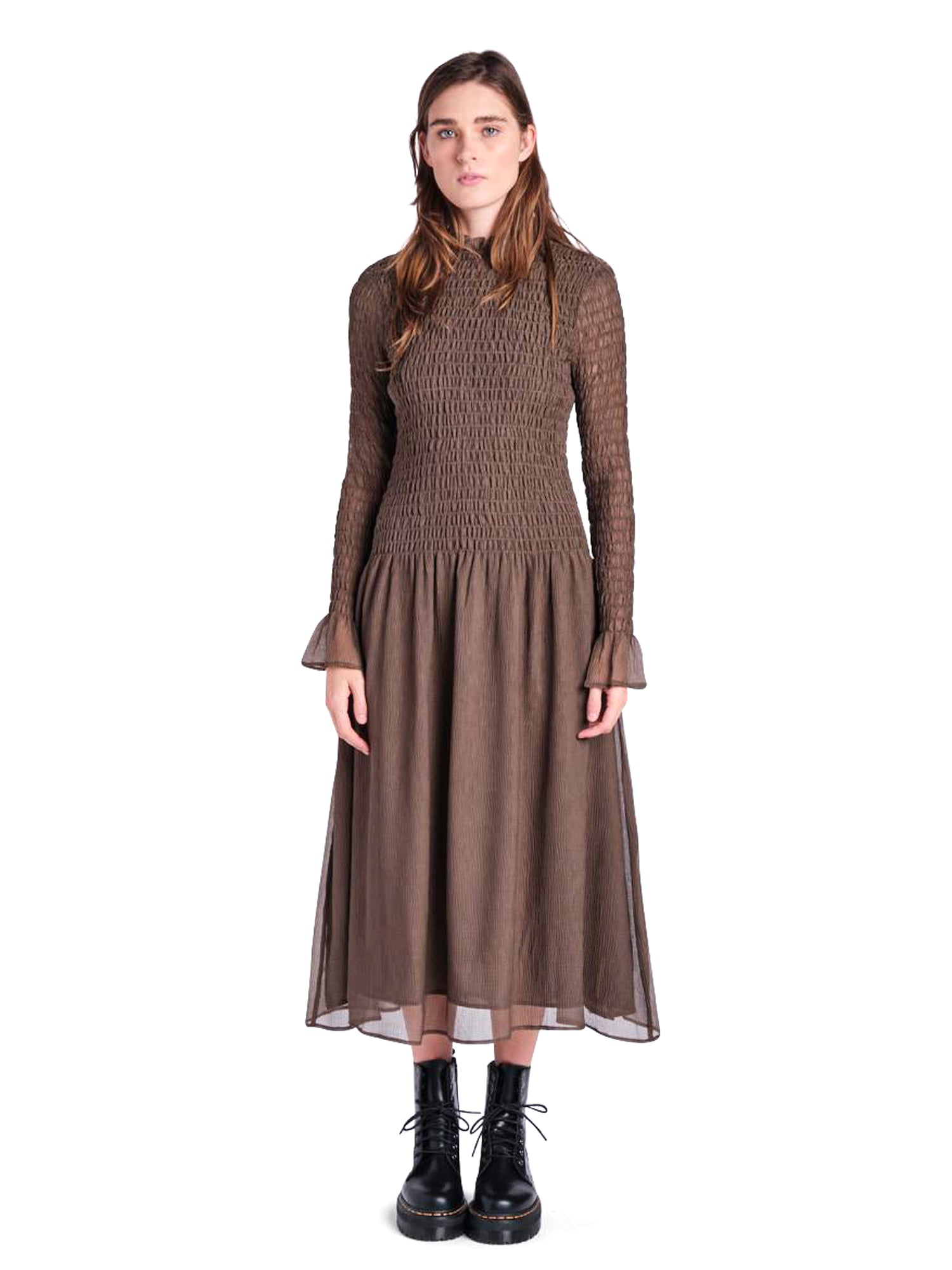 En Saison Smocked Chiffon Midi Dress - Dresses