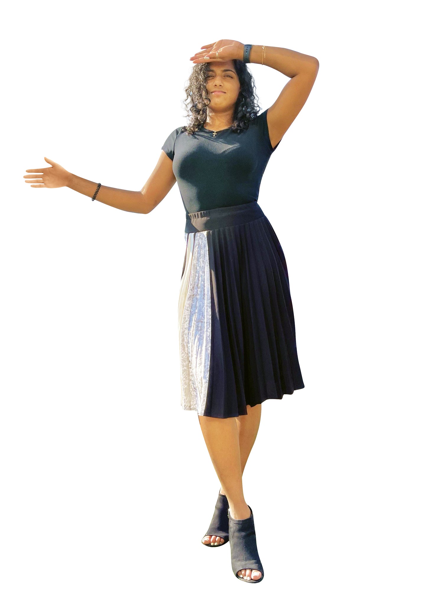 Jamie 3 Tone Silver Accordion Pleat Skirt with Elastic Waistband Jamie