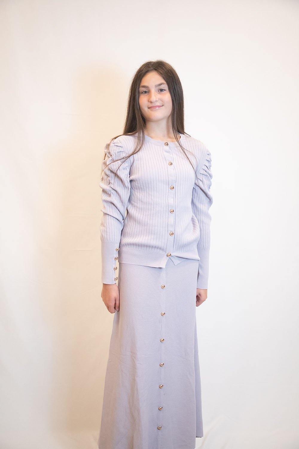 Lilac Gold Button A-line Skirt - PinkOrchidFashion