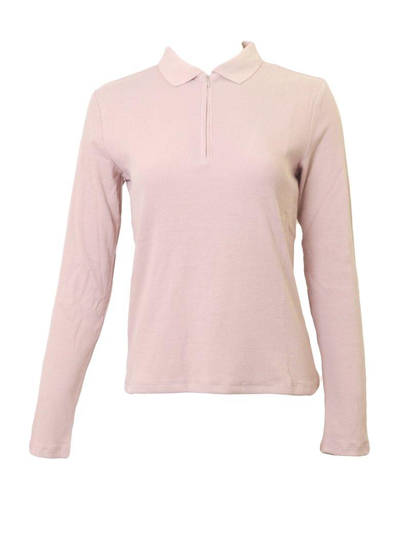 POCollar Quarter Zip Ribbed Top - PinkOrchidFashion