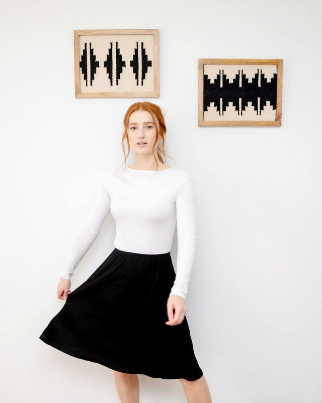 Mia Mod Sway Skirt styled with white long sleeved t-shirt