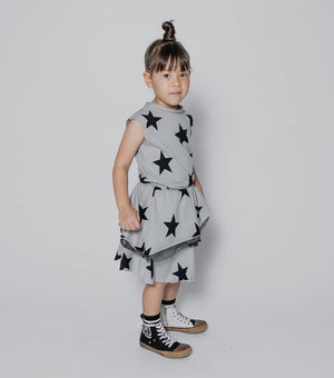 NUNUNU Girls Ice Grey Layered Star Print Cotton Dress