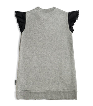 NUNUNU Girls Heather Grey Ruffled Sleeve Cotton Sweat Dress Backside