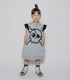 NUNUNU Girls Heather Grey Ruffled Sleeve Cotton Sweat Dress