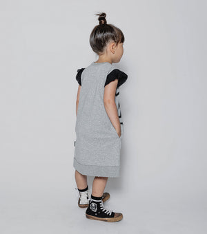 NUNUNU Girls Heather Grey Ruffled Sleeve Cotton Sweat Dress