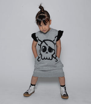 NUNUNU Girls Heather Grey Ruffled Sleeve Cotton Sweat Dress