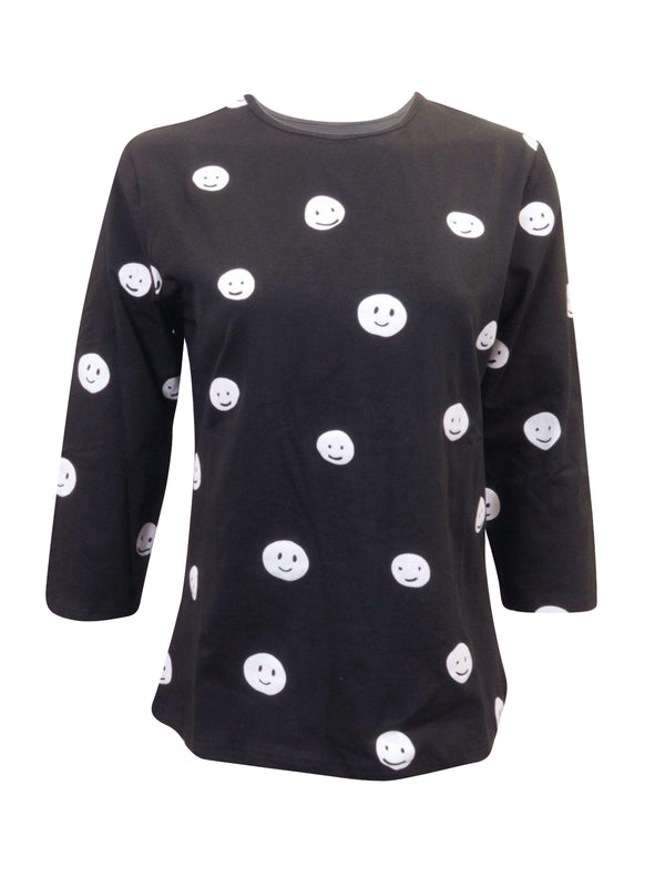 Dot & Line Black T-shirt with White Smiley Face vendor-unknown
