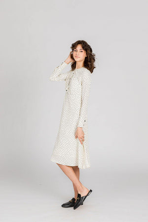 Note Button Front Print Dress - PinkOrchidFashion