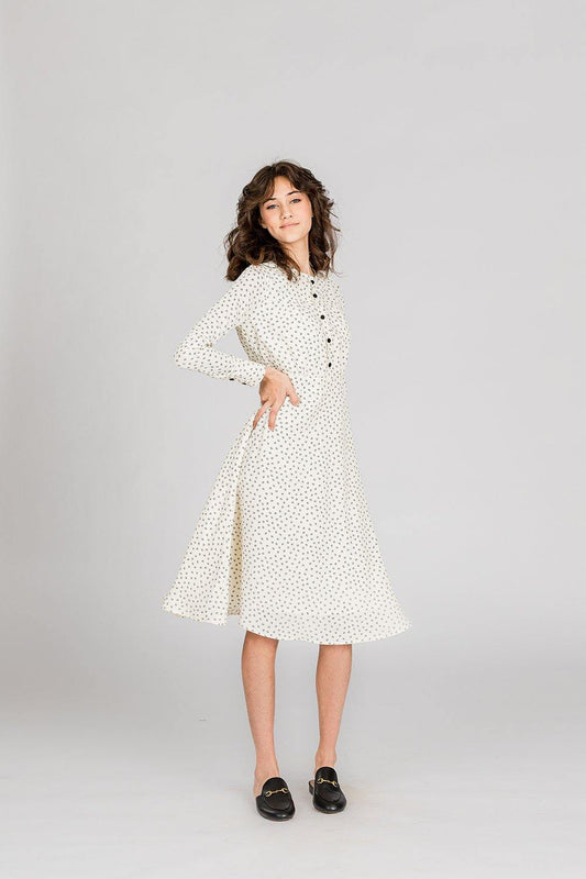 Note Button Front Print Dress - PinkOrchidFashion