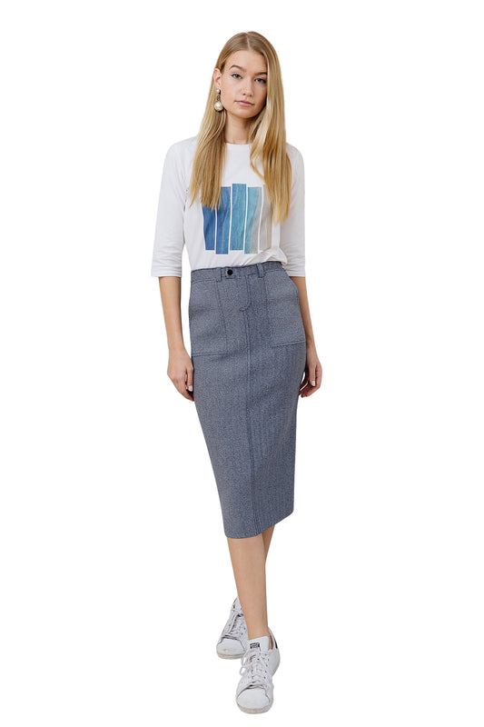 Apparalel Denim Knit Midi Pencil Skirt - Skirts