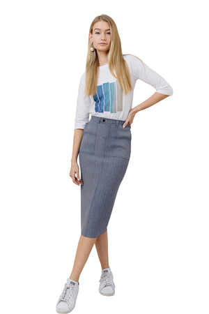 Apparalel Denim Knit Midi Pencil Skirt - Skirts