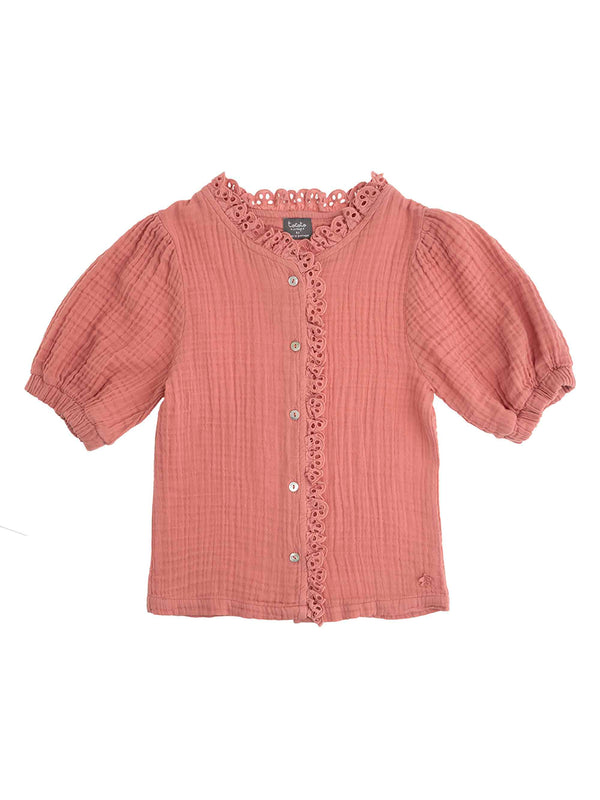 Tocoto Vintage Lace Trim Cotton Blouse - Tops