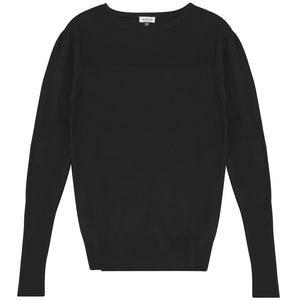 Vivid Crewneck Black Puff Shoulder Long-sleeve Sweater