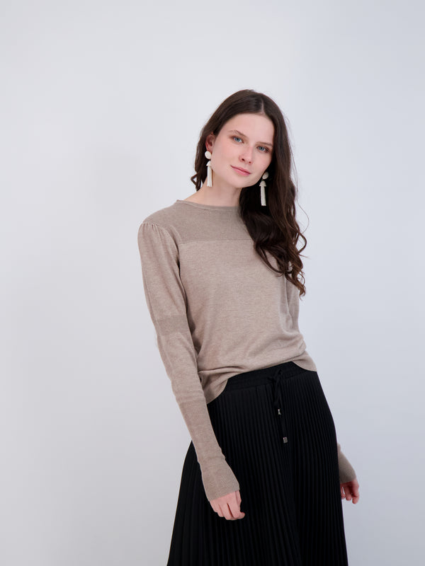 Vivid Crewneck Cocoa Puff Shoulder Long-sleeve Sweater