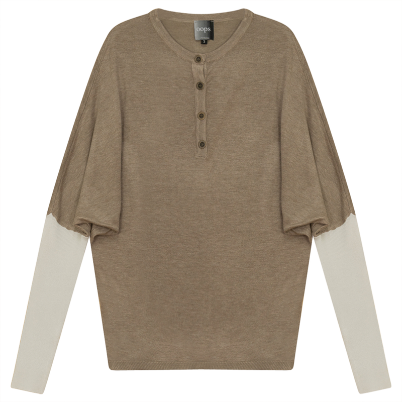 Oops Ribbed Henley Dolman Top - Tops