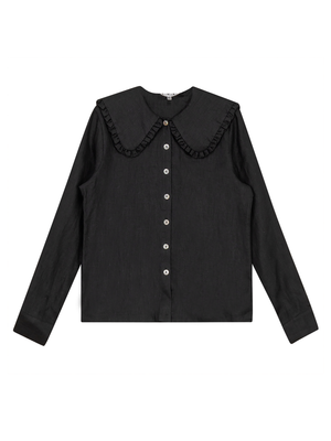 EUX Ruffle Collar Linen Blouse - Tops