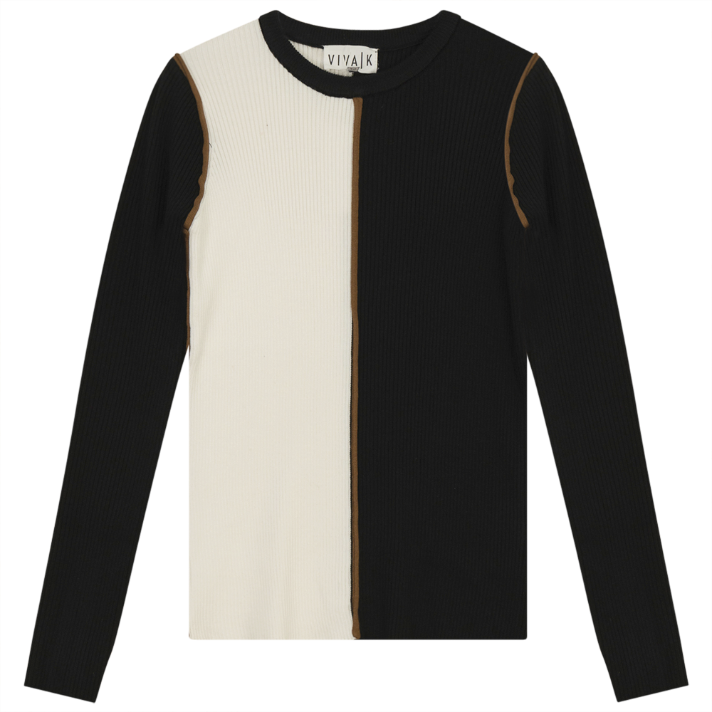 Viva K Ribbed Color-Blocked Sweater - Tops