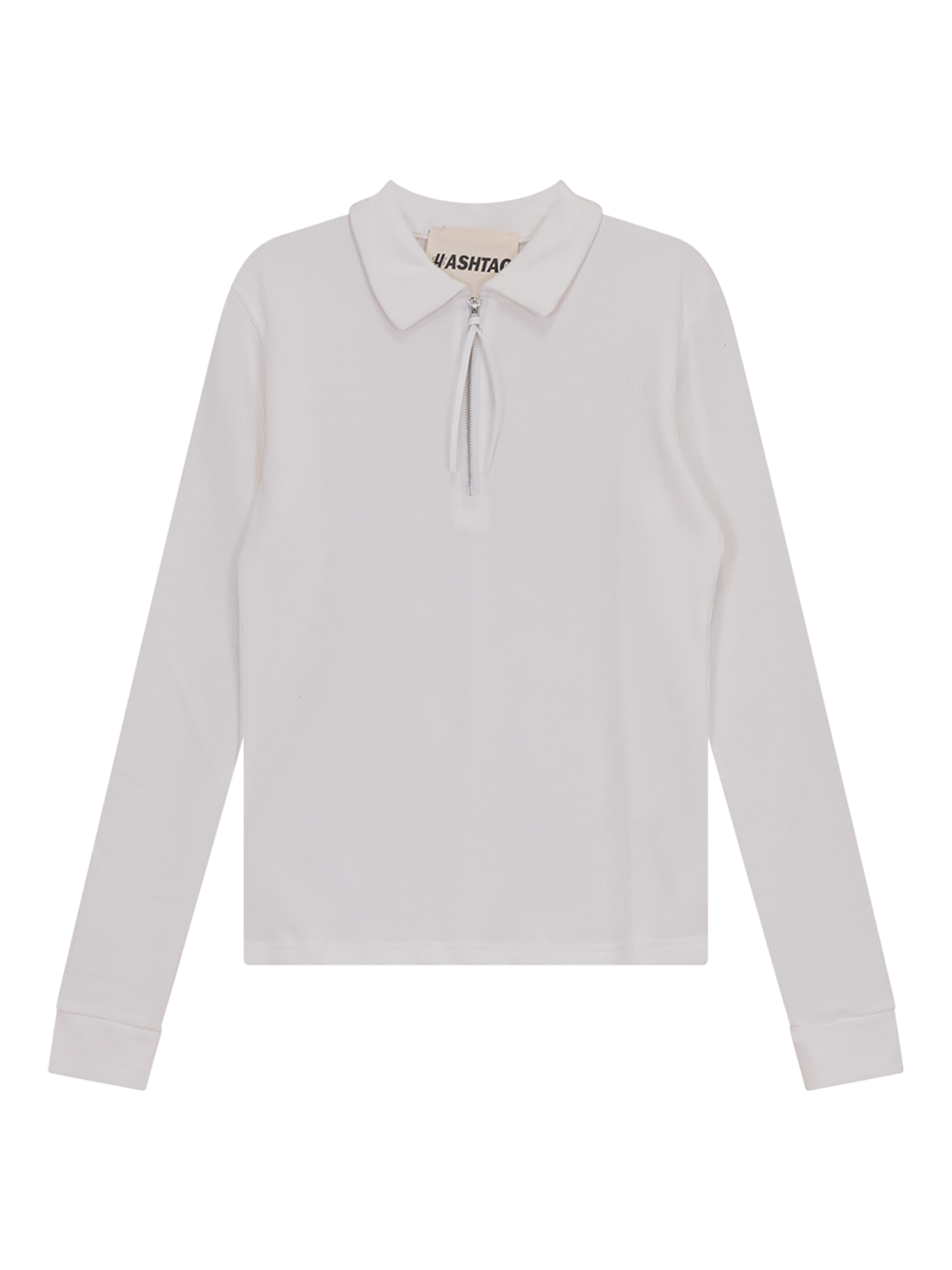 Hashtag Waffle Knit Collar Zipper Tee - Shirts & Tops