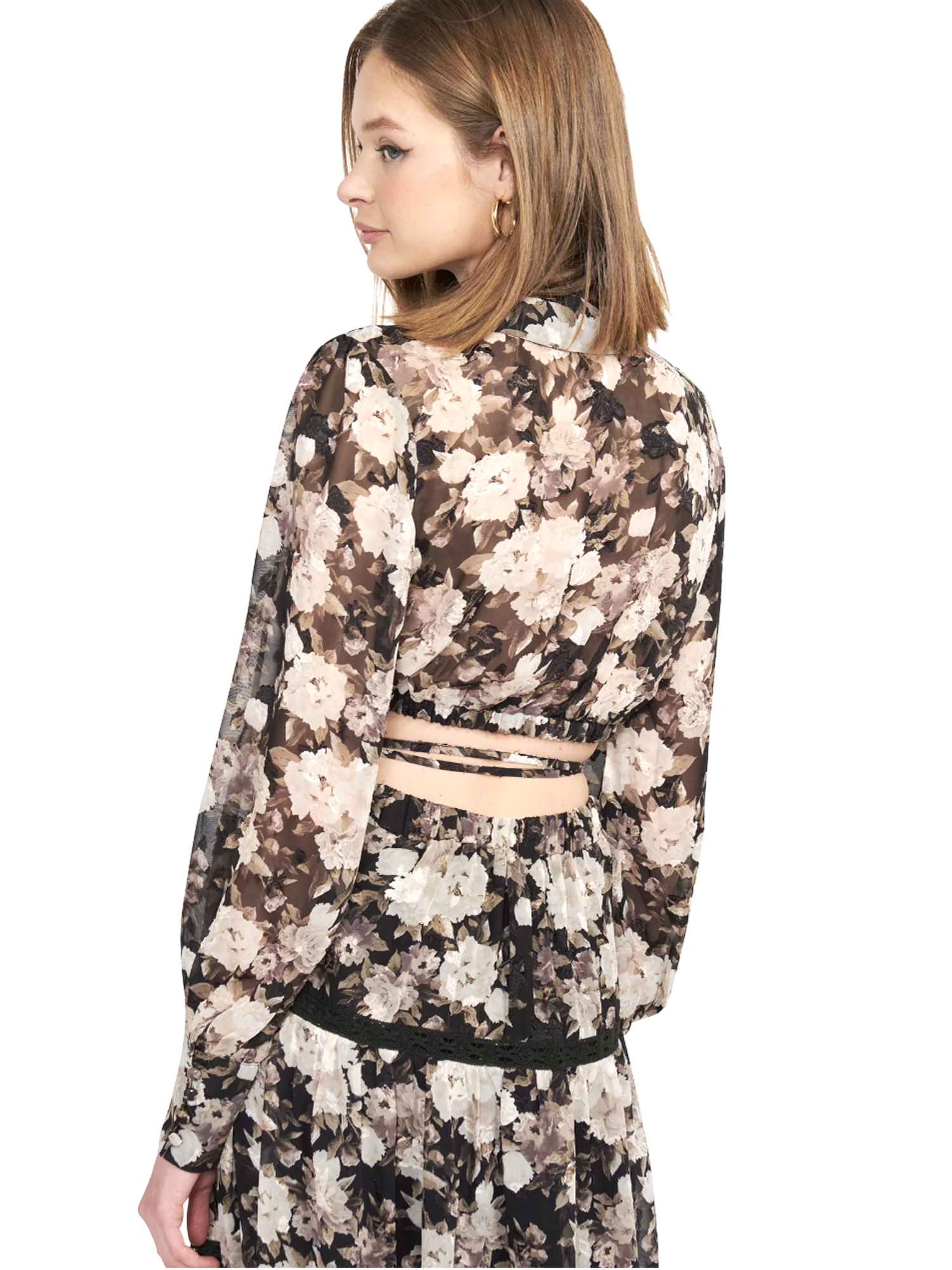 En Saison Printed Cropped Blouse - Tops