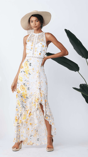 Minuet High-Low Yellow Daisy Maxi Dress - PinkOrchidFashion