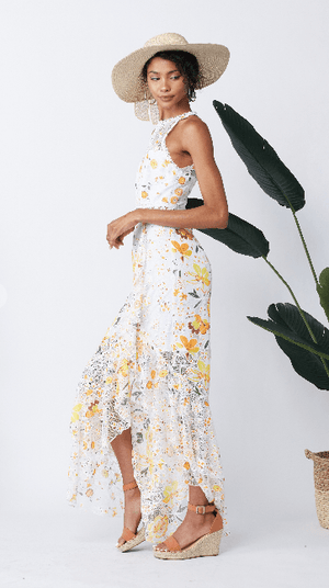 Minuet High-Low Yellow Daisy Maxi Dress - PinkOrchidFashion