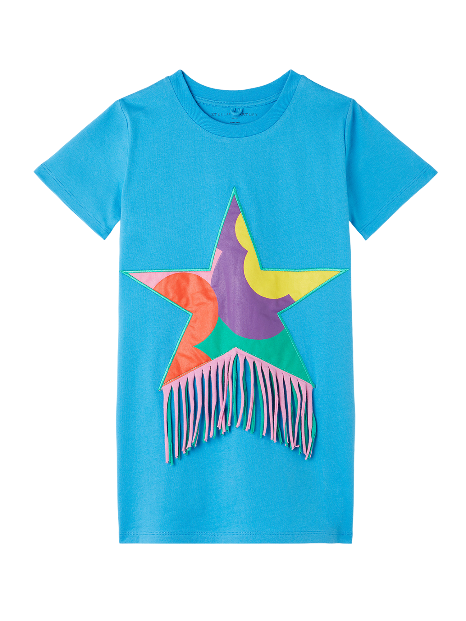 Stella MCcartney Girl Dress With Star Multicolor Patch And Fringes - Dresses