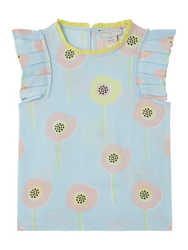 Stella Mccartney Girl Sleeveless Flowers Top With Contrast Frills - Tops