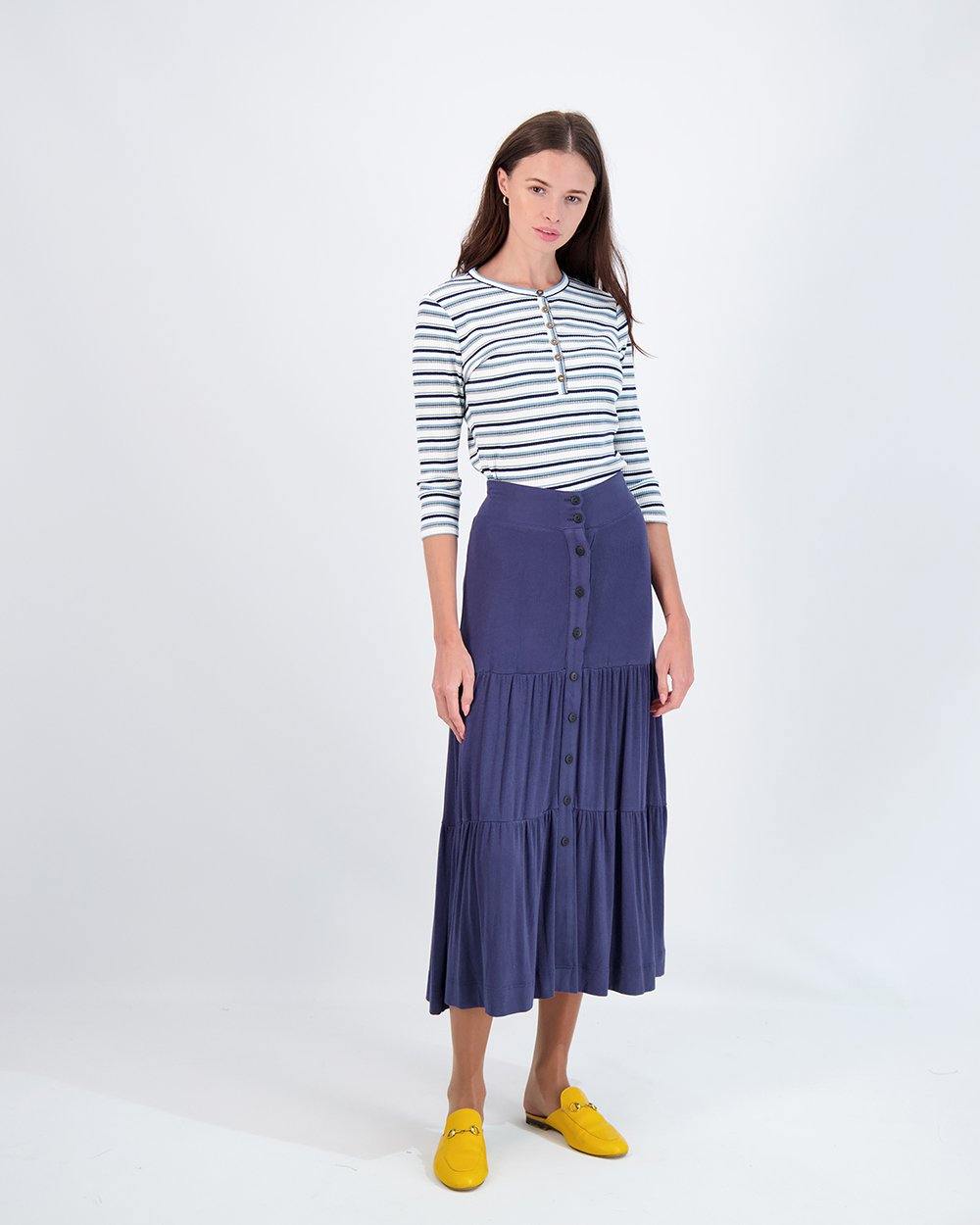 Riff Ribbed Button Tier Skirt - PinkOrchidFashion