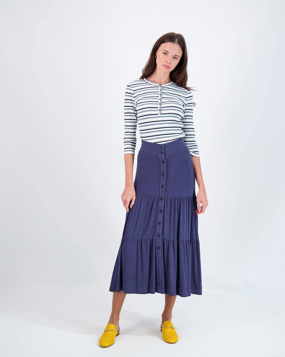 Riff Ribbed Button Tier Skirt - PinkOrchidFashion