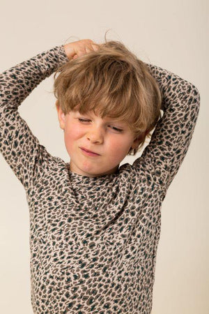 Unisex leopard printed long sleev t-shirt on blonde hair boy