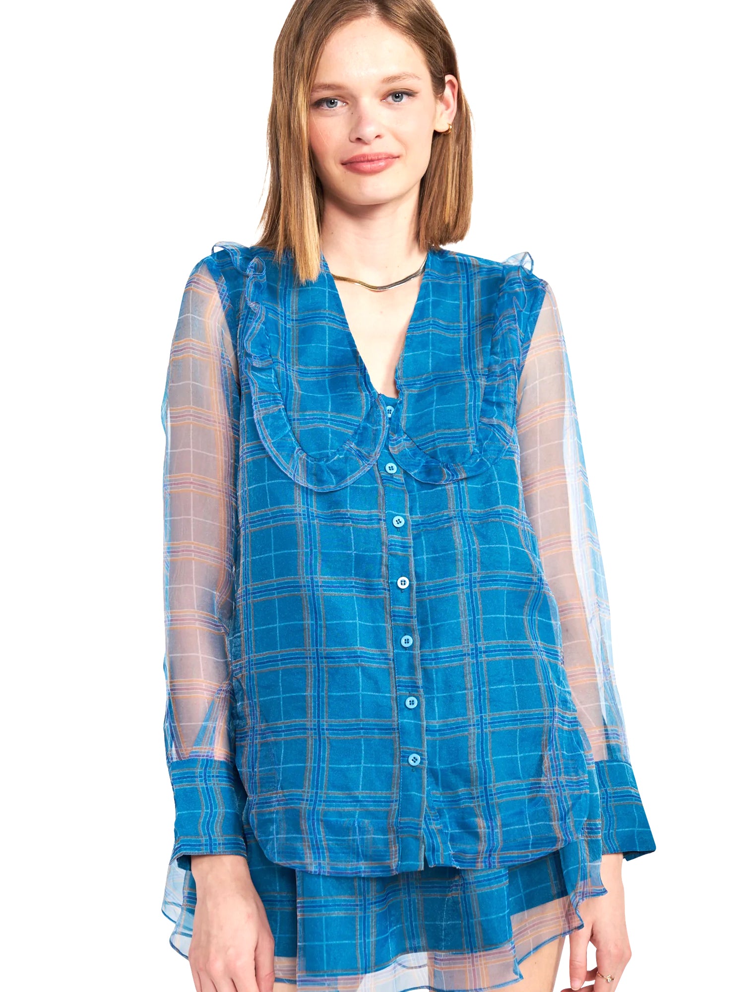 En Saison Plaid Organza Blouse - Shirts & Tops