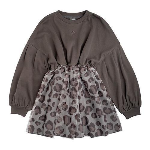 Front View of Long Sleeve Dress with Animal Print Tul