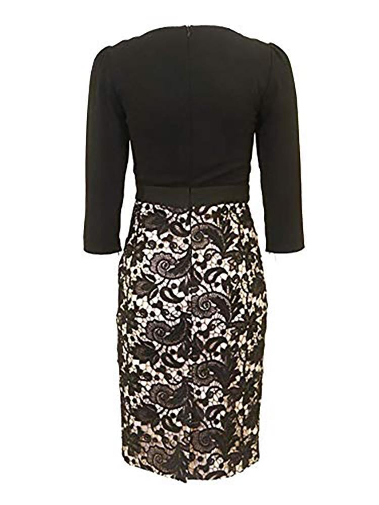 Nissa Black Lace Pencil Dress - Dresses