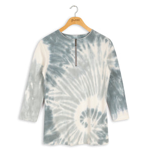 Point Ribbed Tie-Dye Zipper Top - Tops