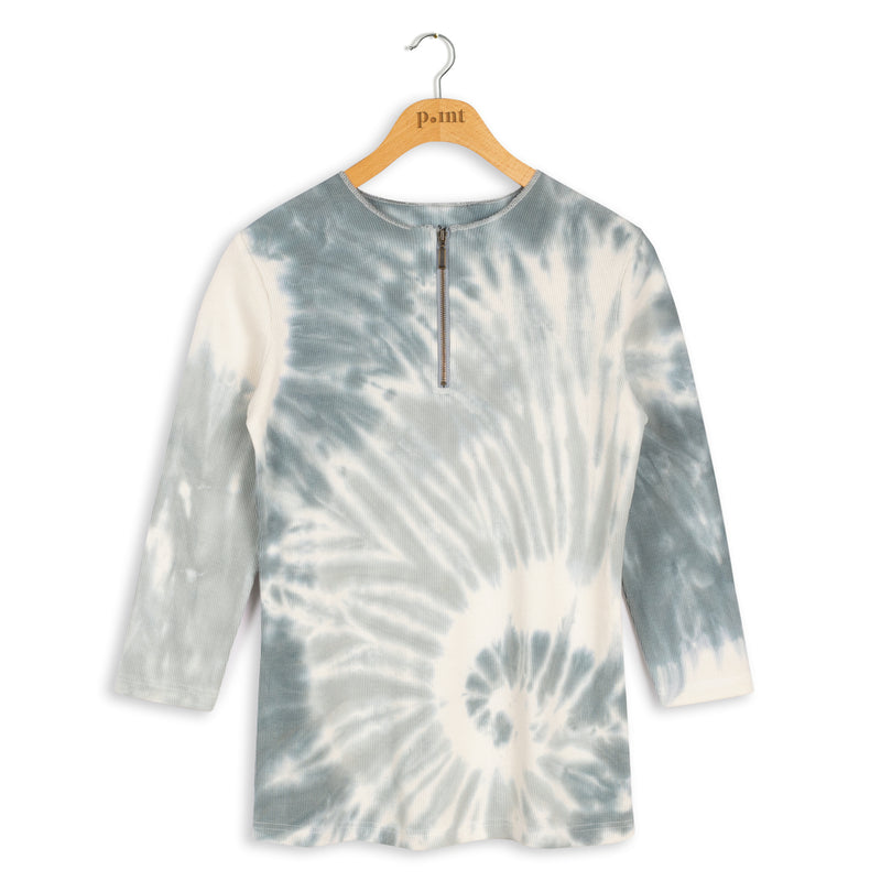 Point Ribbed Tie-Dye Zipper Top - Tops