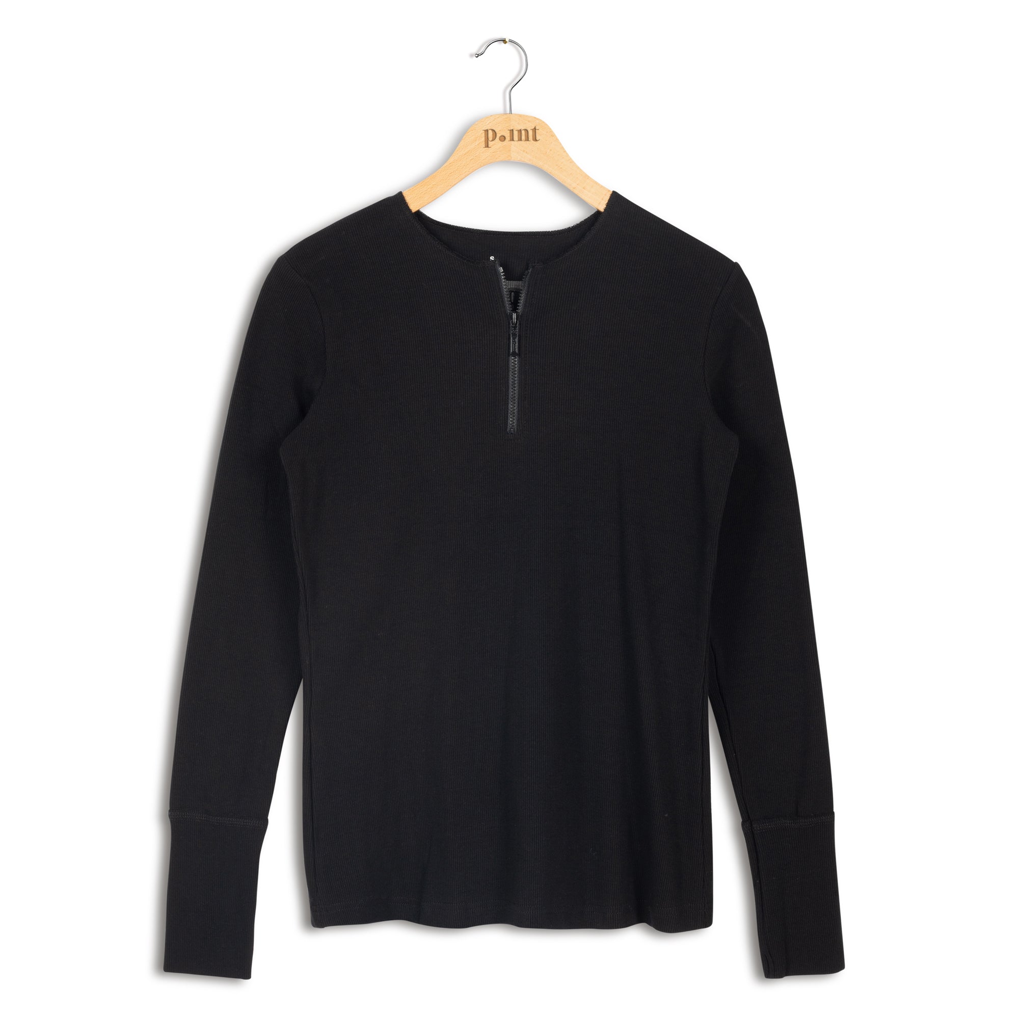 Point Ribbed Quarter-Zip Crewneck Top Point