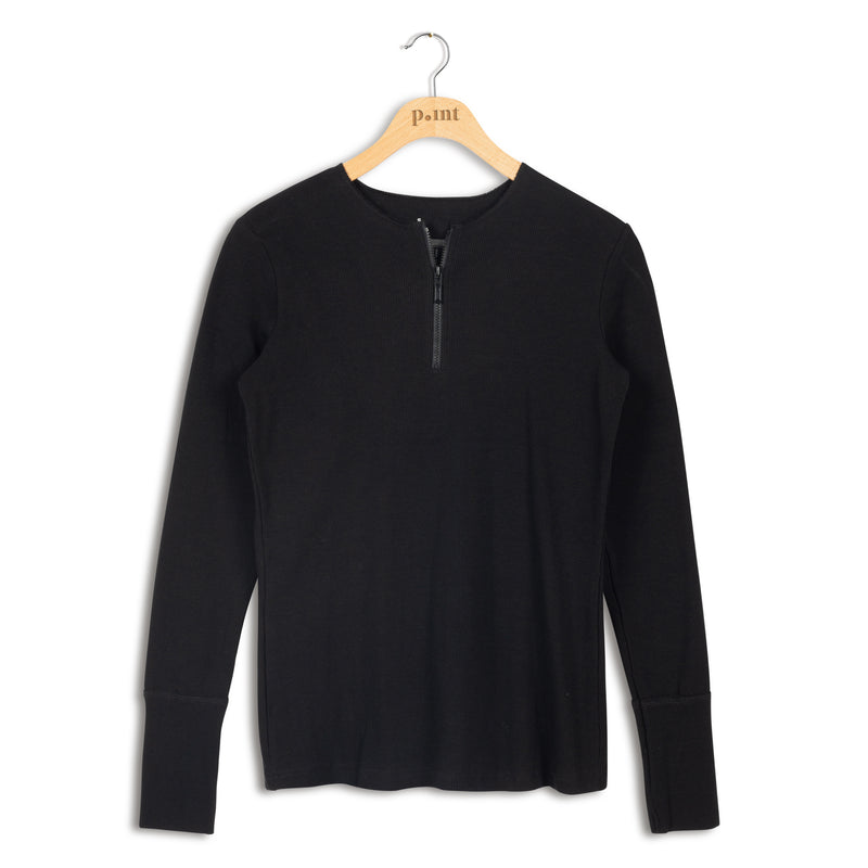 Point Ribbed Quarter-Zip Crewneck Top Point