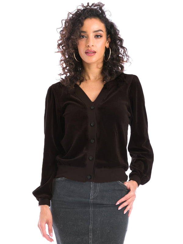 Hard Tail Velour Puff Sleeve Cardigan (V-202) Hard Tail